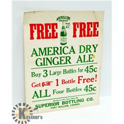 1940S AMERICA DRY GINGER ALE STORE SIGN