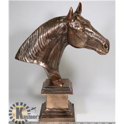 16" TALL SOLID BRONZE HORSE HEAD STATUE ON BASE