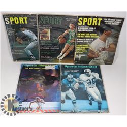 LOT OF 5 1960'S SPORTS MAGAZINES HOCKEY MANTLE,