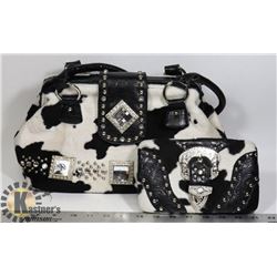 COW PRINT & RHINESTONE PURSE AND WALLET