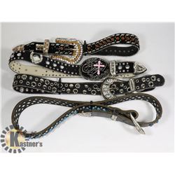 FLAT OF 4 LADIES WESTERN RHINESTONE BELTS SZ SMALL