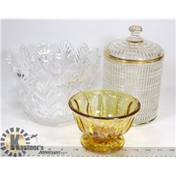 BOX WITH CUT GLASS BOWLS AND GLASS ICE BUCKET