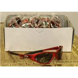 BOX OF OAKLEY STYLE RED SUNGLASSES