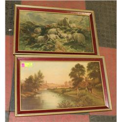 LOT OF 2 ESTATE GOLD TONE FRAMED PICTURES 24" X 14
