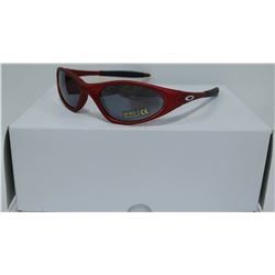 BOX OF OAKLEY STYLE RED DESIGNER SUNGLASSES