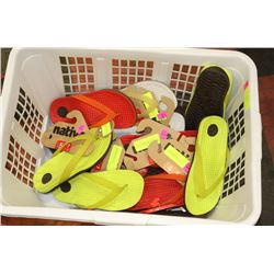 LARGE LOT OF NEW SANDALS IN LAUNDRY HAMPER