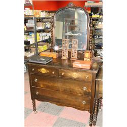 ANTIQUE WOOD PAINTED DRESSER WITH MIRROR