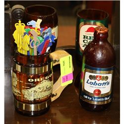 LOT OF 4 VINTAGE BOTTLES/GLASSES. COLLECTIBLES