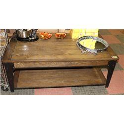 WOOD AND METAL COFFEE TABLE  52"L  X 30" W