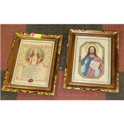 LOT OF 2 WOOD FRAMED JESUS PICTURES 16" X 12"
