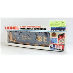 LIONEL ONTARIO NORTHLAND BOX CAR, O AND 027 GAUGE