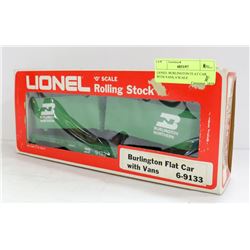 LIONEL BURLINGTON FLAT CAR WITH VANS, 0 SCALE
