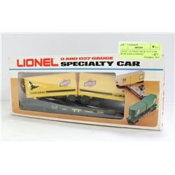 LIONEL CN PIGGY BACK FLAT CAR WITH VANS, 0 AND 027
