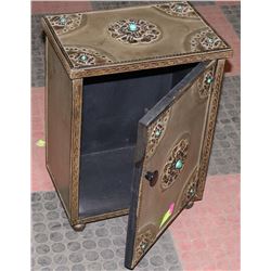LEATHER CABINET WITH TURQUISE DECORATION 18" x 14