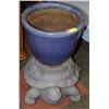 Image 1 : BLUE CERAMIC PLANTER WITH TURTLE STAND 24" TOTAL