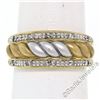 Image 1 : 14kt Yellow and White Gold Dual Row Diamond and Matte Ribbed Dome Band Ring