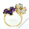 Image 2 : 14kt Yellow Gold 2.70 ctw Oval Amethyst and Opal Double Flower Ring