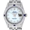 Image 1 : Rolex Mens Stainless Steel Diamond Lugs MOP Diamond & Sapphire Datejust Wristwat