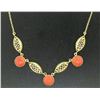 Image 5 : 14k Solid Gold Ox Blood Red Coral Open Work Collar Necklace