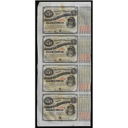 Uncut Sheet of (4) State of Louisiana Baby Bond Obsolete Notes