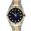 Rolex Mens 2 Tone 14K Blue Vignette Diamond & Sapphire Datejust Wristwatch