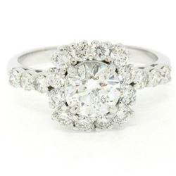 14kt White Gold 1.66 ctw GIA Certified Round Diamond Solitare and Halo Engagemen