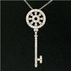 14K White Gold .45 ctw Round Brilliant Diamond Wheel Key Pendant & 16  Chain