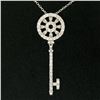 Image 1 : 14K White Gold .45 ctw Round Brilliant Diamond Wheel Key Pendant & 16" Chain