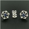 Image 5 : 14K White Gold 1.0 ctw Diamond & Sapphire Open Flower Design Stud Earrings
