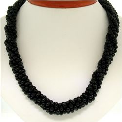 14k Gold Long Multi Strand Black Onyx Necklace w/ Freshwater Pearl & Coral Bead