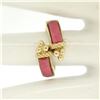 Image 5 : 14k Yellow Gold 2 Bezel Set Rectangular Pink Jade Bypass Ring