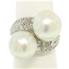 Image 5 : GIA Certified Solid Platinum Pearl & Diamond Bypass Cocktail Ring