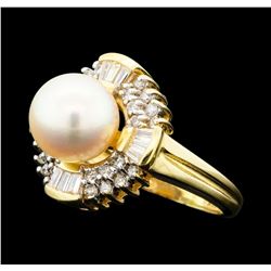 0.60 ctw Diamond and Pearl Ring - 14KT Yellow Gold