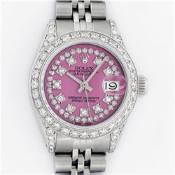 Rolex Ladies Stainless Steel 26MM Pink String Diamond Lugs Datejust Wristwatch