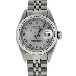 Rolex Ladies Stainless Steel Silver Roman 26MM Datejust Wristwatch