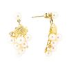 Image 2 : 0.10 ctw Diamond and Pearl Grape Cluster Earrings - 14KT Yellow Gold