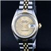 Rolex Ladies 2 Tone 14K Champagne Roman Fluted Datejust Wristwatch