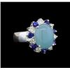 14KT White Gold 4.43 ctw Aquamarine, Sapphire and Diamond Ring