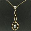 Antique Victorian 10k Yellow Gold Aquamarine Seed Pearl Dangle Pendant Necklace