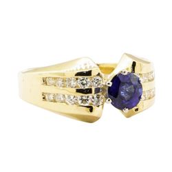 1.47 ctw Blue Sapphire And Diamond Ring - 14KT Yellow Gold