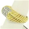 Image 5 : Estate 18k Yellow Gold E VVS2 1.01 ctw Pave Set Diamond Scalloped Ribbed Ring