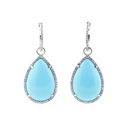 14.80 ctw Turquoise And Diamond Earrings - 14KT White Gold
