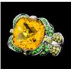 8.75 ctw Citrine, Tsavorite and Lemon Quartz Ring - 18KT White Gold
