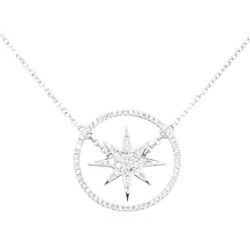 0.38 ctw Diamond Starburst and Circle Pendant with Chain - 18KT White Gold