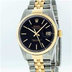 Rolex Mens 2 Tone 14K Black Tapestry Index 36MM Datejust Wristwatch With Rolex B