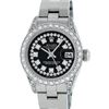 Rolex Ladies SS 26MM Black Diamond Lugs Oyster Quickset Datejust Wristwatch With
