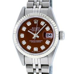 Rolex Ladies Stainless Steel Brown Diamond Quickset Datejust Wristwatch