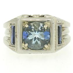 Antique Art Deco 18kt White Gold 1.25 ctw Aquamarine and Diamond Ring