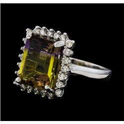 5.54 ctw Ametrine Quartz and Diamond Ring - 14KT White Gold