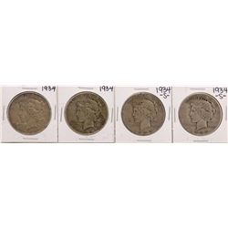 Lot of (2) 1934 & (2) 1934-S $1 Peace Silver Dollar Coins